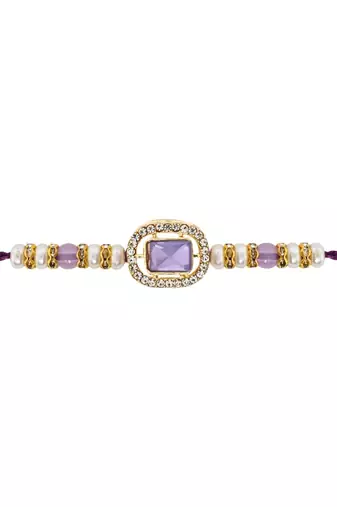 designer kundan pearl bhaiya rakhi with roli chawal & rakshabandhan card for brother/bro/bhai/men 