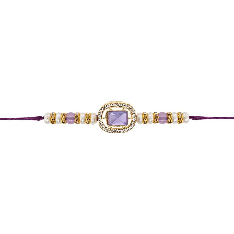 designer kundan pearl bhaiya rakhi with roli chawal & rakshabandhan card for brother/bro/bhai/men 