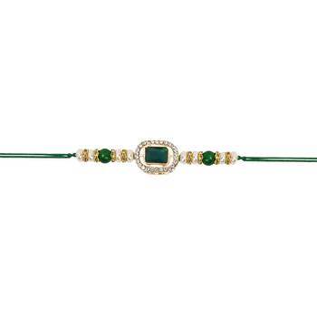 designer kundan pearl bhaiya rakhi with roli chawal & rakshabandhan card for brother/bro/bhai/men  3