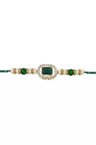 designer kundan pearl bhaiya rakhi with roli chawal & rakshabandhan card for brother/bro/bhai/men 