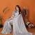 Women's latest design grey colour polyester saree with digital print blouse piece