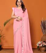 Women's latest design light pink colour georgette mirror work saree with blouse piece