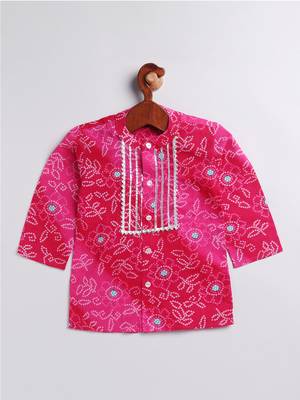 Infant Boys Pink And White Cotton Kurta Pyjama Set 2