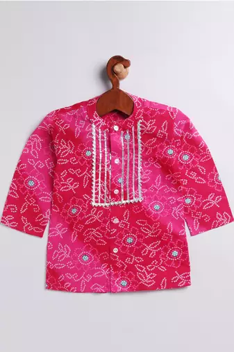 Infant Boys Pink And White Cotton Kurta Pyjama Set