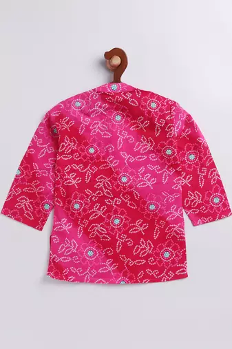 Infant Boys Pink And White Cotton Kurta Pyjama Set