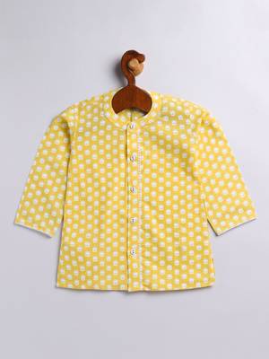 Infant Boys Yellow And White Cotton Kurta Pyjama Set 2