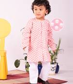 Infant Boys Pink And White Cotton Kurta Pyjama Set