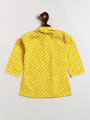 Infant  Yellow And White Cotton Kurta Pyjama Set 4