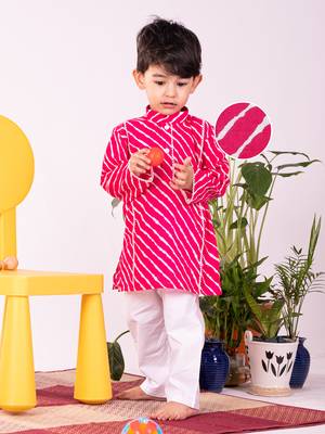  infant  pink and white cotton kurta pyjama set 1
