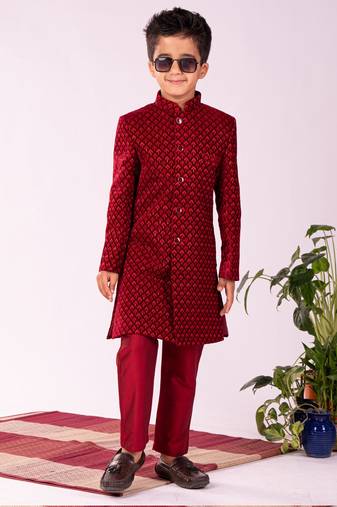 Boys' Maroon Sherwani Set