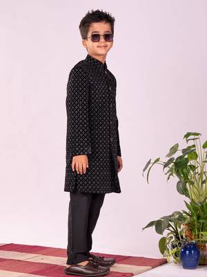 Boys' Black Sherwani Set 2