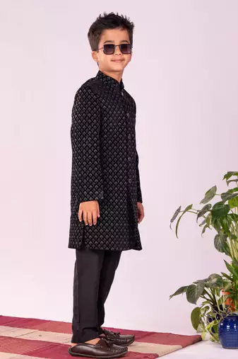 Boys' Black Sherwani Set