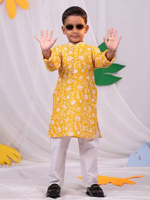  Yellow And White Kurta And Pyjama Set 1