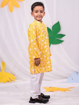  Yellow And White Kurta And Pyjama Set 2