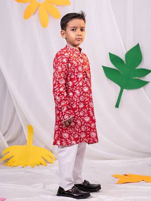  Red And White Kurta And Pyjama Set 2