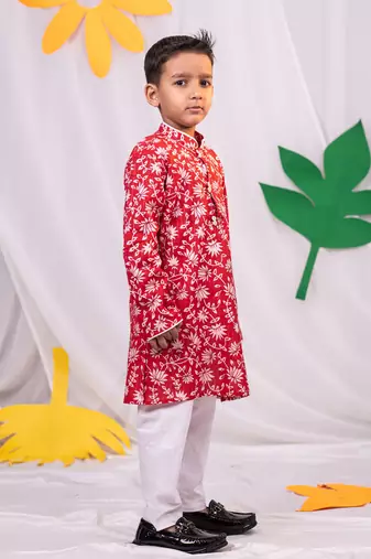  Red And White Kurta And Pyjama Set
