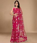 SOFT NET FLORAL EMBROIDERED SAREE WITH BLOUSE