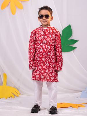  Red And White Kurta And Pyjama Set 1