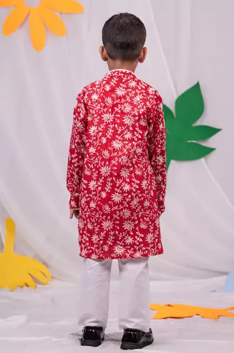  Red And White Kurta And Pyjama Set