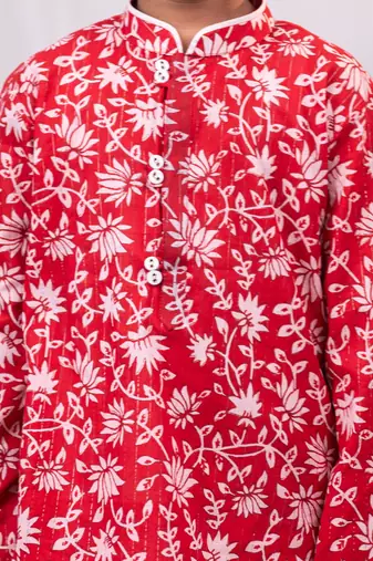  Red And White Kurta And Pyjama Set