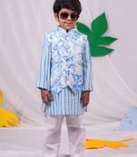 Boys' Blue Jacket, Kurta And Pyjama Set