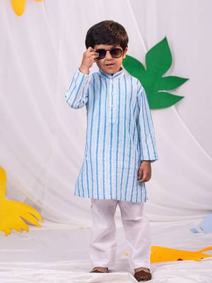  Blue And White Kurta And Pyjama Set 1