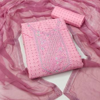 Pink Embroidered Cotton Dress Material 1