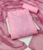 Pink Embroidered Cotton Dress Material