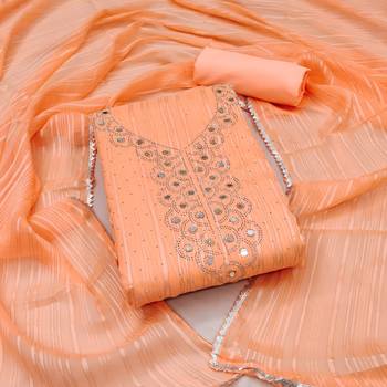 Peach Embroidered Cotton Dress Material 1