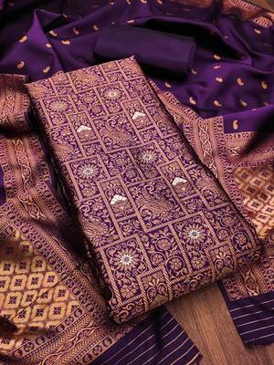 Purple Embroidered Cotton Dress Material 1