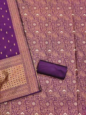 Purple Embroidered Cotton Dress Material 2