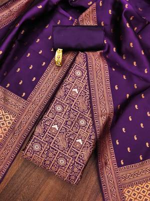 Purple Embroidered Cotton Dress Material 5