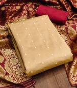 Beige Embroidered Cotton Dress Material