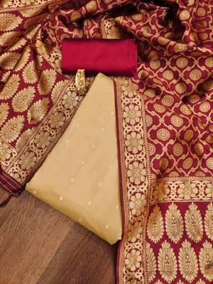 Beige Embroidered Cotton Dress Material 5