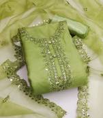 Green Embroidered Organza Dress Material