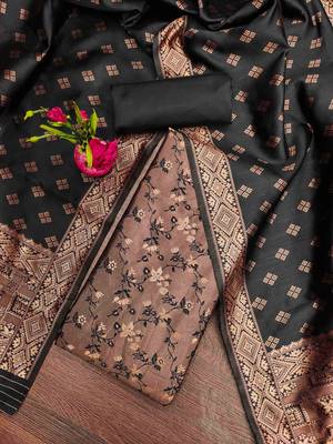 Multicolor Embroidered   Jacquard  Silk Dress Material 5