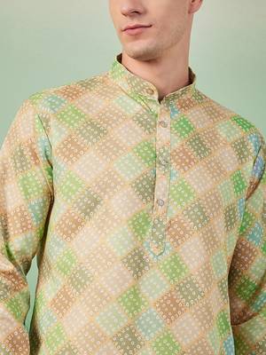 Cotton full sleeve regular fit embroidry green kurta for men 4