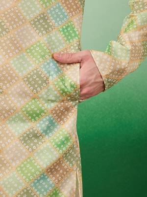 Cotton full sleeve regular fit embroidry green kurta for men 5