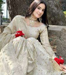 Cream Woven Pure Chinnon Silk Kurta with Gharara and Dupatta