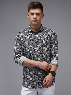 men's long sleeves floral navy blue shirt 2