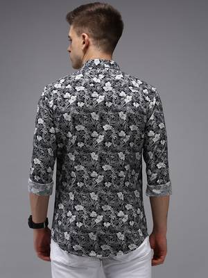 men's long sleeves floral navy blue shirt 4