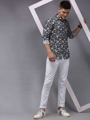men's long sleeves floral navy blue shirt 5