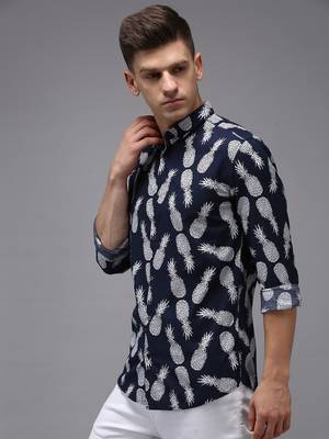 men's long sleeves conversational navy blue shirt 3