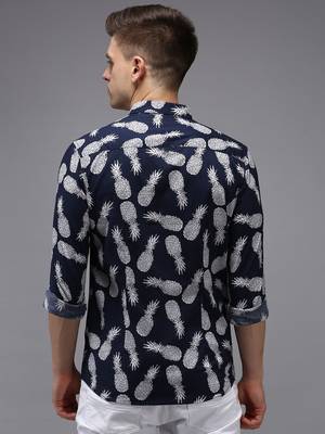 men's long sleeves conversational navy blue shirt 4