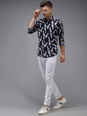 men's long sleeves conversational navy blue shirt 5