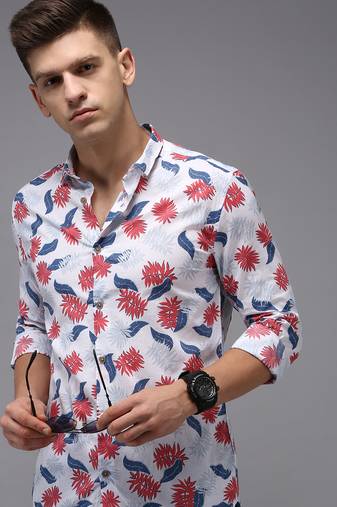 men's long sleeves abstract white shirt