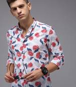 men's long sleeves abstract white shirt
