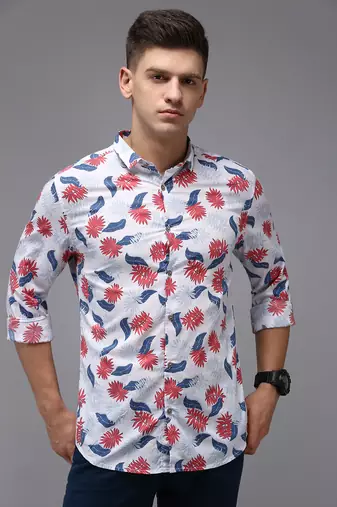 men's long sleeves abstract white shirt