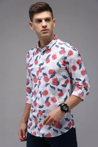 men's long sleeves abstract white shirt