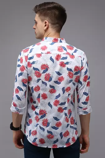 men's long sleeves abstract white shirt